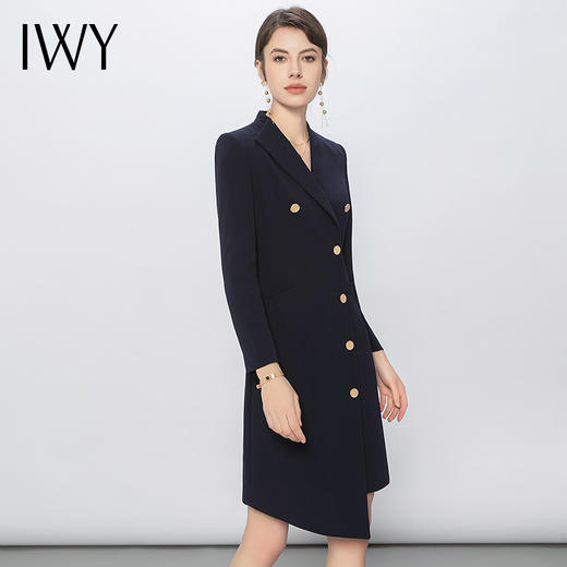 IWY/藏青色设计感西装连衣裙女修身高端商务裙子气质女神范正装Q13107 商品图7