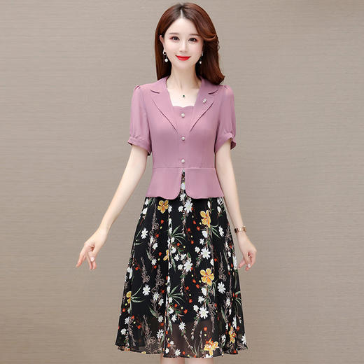 拼结假两件连衣裙，中长款印花裙A字裙QYM-JBY23A18-Y 商品图5