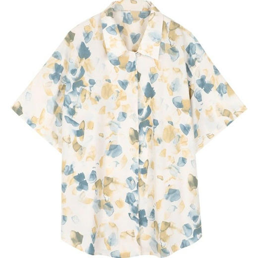 【随性复古防晒度假风】月半鱼法式复古休闲花衬衫短袖女夏季雪纺衫外穿度假风两穿防晒衣 商品图4