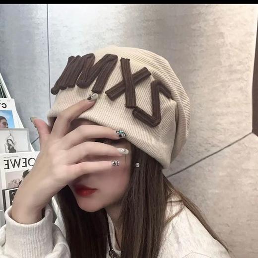 网红字母粗针织冷帽百搭坑条堆堆帽子女秋冬针织毛线包头帽 商品图5