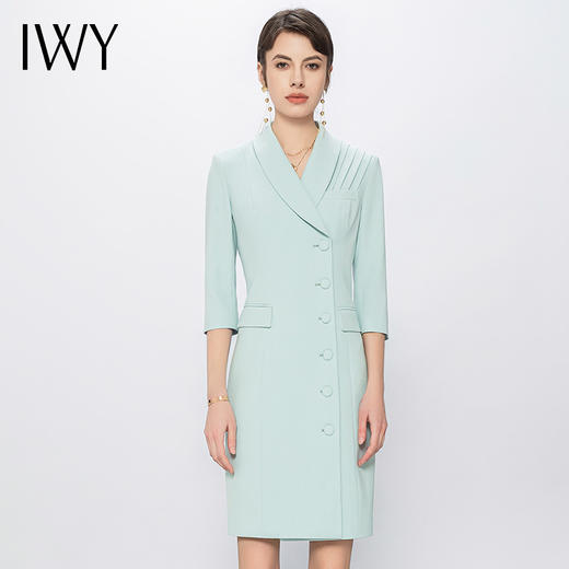 IWY/淡蓝色连衣裙气质女神范播音艺考主持人正装高端时尚职业装Q13131 商品图0