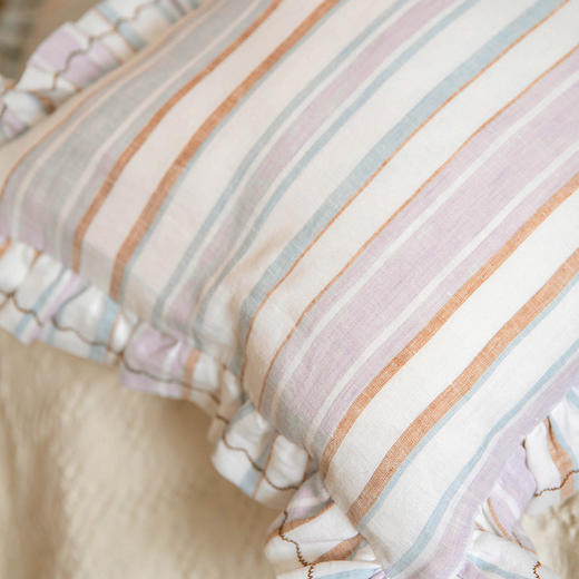 亚麻条纹系列花边枕全荞麦壳纯棉护颈枕 商品图3