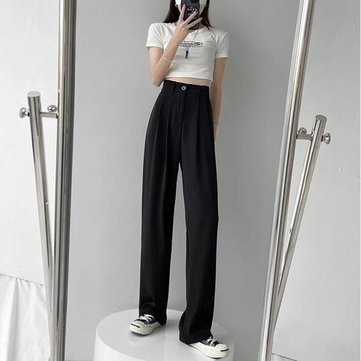 【吸湿排汗显高显瘦百搭】白色西装裤女夏宽松直筒显瘦大码胖mm裤子高腰垂感休闲拖地阔腿裤 商品图2