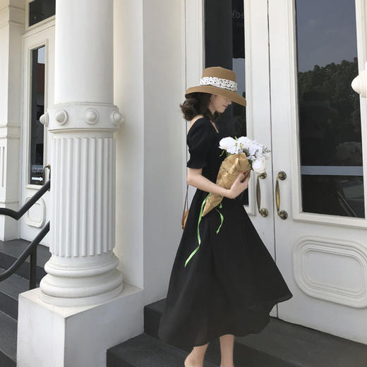 【仙女显瘦收腰甜美】2023夏季新款韩版纯色桔梗超仙女森系甜美收腰显瘦气质方领连衣裙 商品图1