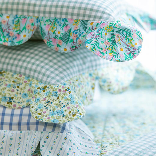 花与格纹系列花边枕全荞麦壳纯棉护颈枕 商品图1