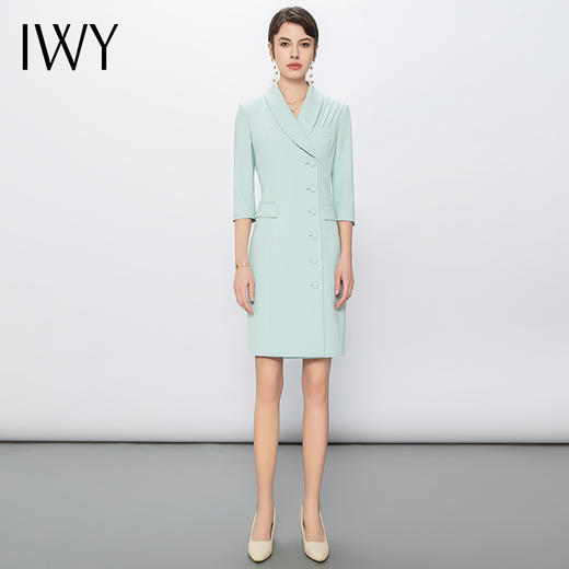IWY/淡蓝色连衣裙气质女神范播音艺考主持人正装高端时尚职业装Q13131 商品图4