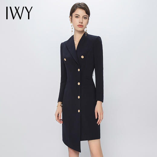 IWY/藏青色设计感西装连衣裙女修身高端商务裙子气质女神范正装Q13107 商品图2