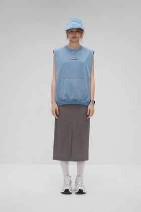 水洗做旧垫肩马甲