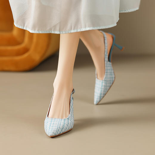 春夏新款，尖头亚麻鞋面格纹优雅细跟凉鞋ZZ-Z1056 商品图12