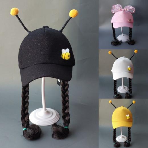 春夏季儿童鸭舌帽可爱蜜蜂帽子女童棒球宝宝遮阳帽子假发帽子夏天 商品图1