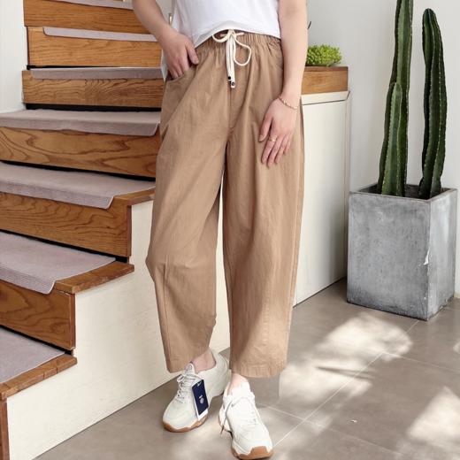 2023新款舒适简约锦棉休闲裤长裤系带松紧腰纯色女裤 商品图1