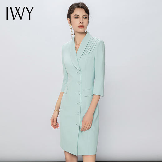 IWY/淡蓝色连衣裙气质女神范播音艺考主持人正装高端时尚职业装Q13131 商品图1