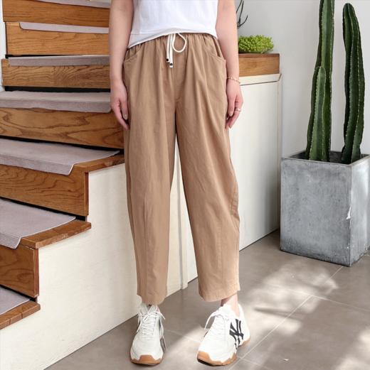 2023新款舒适简约锦棉休闲裤长裤系带松紧腰纯色女裤 商品图3