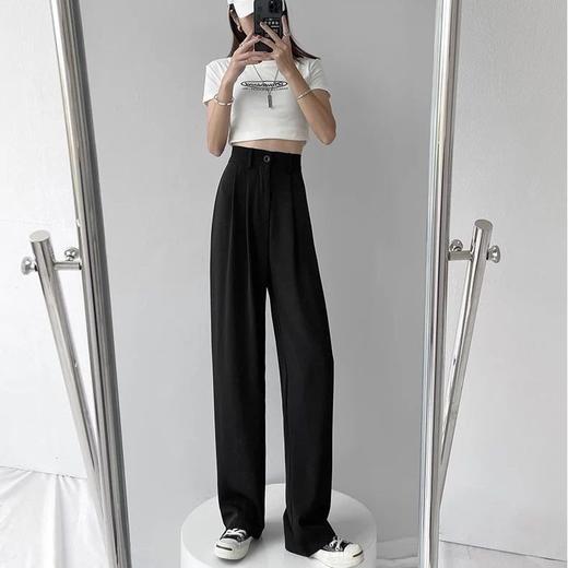 【吸湿排汗显高显瘦百搭】白色西装裤女夏宽松直筒显瘦大码胖mm裤子高腰垂感休闲拖地阔腿裤 商品图3