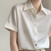【纯色气质绸缎修身显瘦】白色缎面短袖衬衫女夏正装polo职业通勤面试衬衣 商品缩略图3