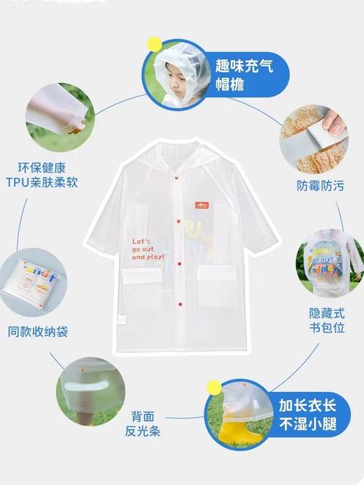 Shukiku 儿童透明亲肤雨衣幼儿园小孩全身防水男女童雨披长款3y+ 商品图5