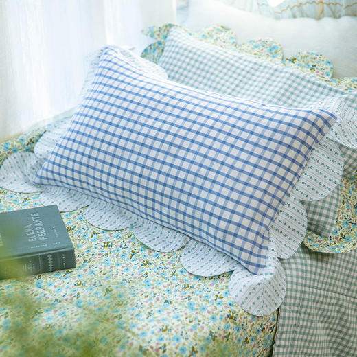 花与格纹系列花边枕全荞麦壳纯棉护颈枕 商品图0