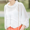 欧芮儿2016春夏新款女装立领七分袖宽松白色蕾丝拼接雪纺衫上衣女 商品缩略图2