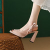 时尚休闲，春夏优雅平头鱼嘴高跟粗跟丝绒凉鞋DZM-2367 商品缩略图4