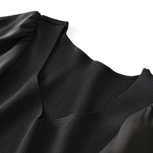 法式别致，气质休闲V领荷叶袖针织拼接收腰遮肉显瘦连衣裙WLZD-2305108 商品图3