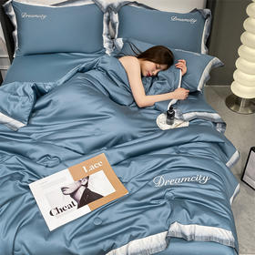 【床上用品】-轻奢系水洗真丝夏被四件套 纯色天丝夏凉被空调被