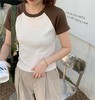 【显瘦显高辣妹美式复古】2023夏季新款辣妹美式纯欲上衣女拼色短袖撞色螺纹短袖打底衫 商品缩略图4