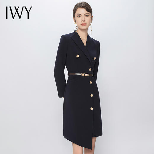 IWY/藏青色设计感西装连衣裙女修身高端商务裙子气质女神范正装Q13107 商品图1