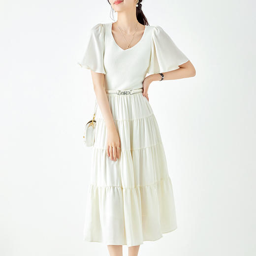 法式别致，气质休闲V领荷叶袖针织拼接收腰遮肉显瘦连衣裙WLZD-2305108 商品图2