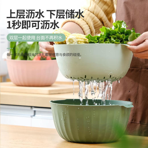 「9.9元包邮！沥水+收纳」双层厨房用品洗菜盆沥水篮子 居家日用洗菜篮多功能客厅水果盘 商品图2