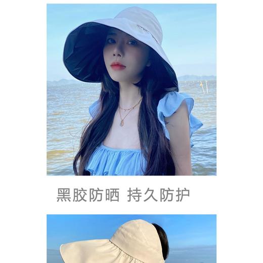 黑胶空顶遮阳帽女夏防晒帽子防紫外线遮脸渔夫帽可折叠调节 商品图8