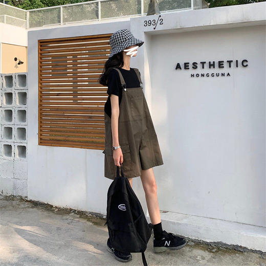 【宽松藏肉显高】小个子背带裤女个性潮夏季薄款工装裤高腰宽松显瘦阔腿短裤子 商品图4