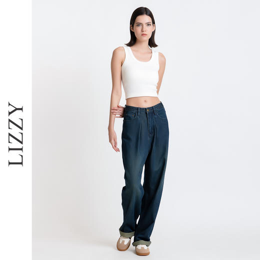 LIZZY 早秋 时尚休闲新疆洗水牛仔棉阔腿裤宽松直筒百搭牛仔裤7803 商品图1