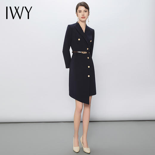 IWY/藏青色设计感西装连衣裙女修身高端商务裙子气质女神范正装Q13107 商品图4