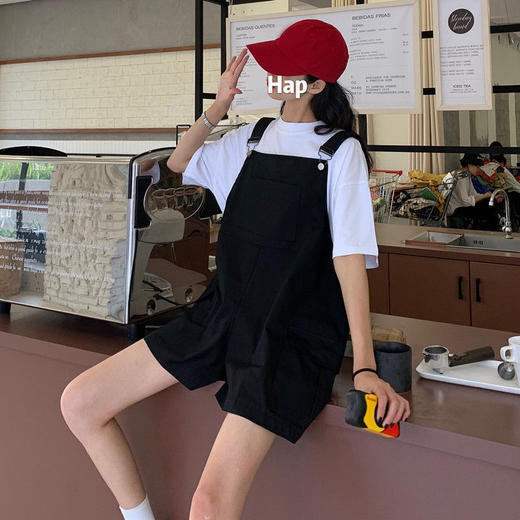 【宽松藏肉显高】小个子背带裤女个性潮夏季薄款工装裤高腰宽松显瘦阔腿短裤子 商品图2