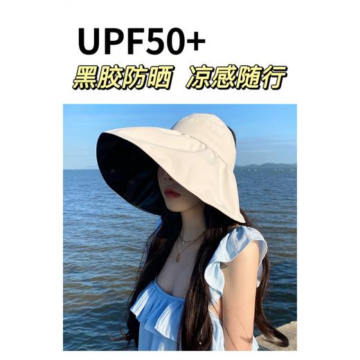 黑胶空顶遮阳帽女夏防晒帽子防紫外线遮脸渔夫帽可折叠调节 商品图5