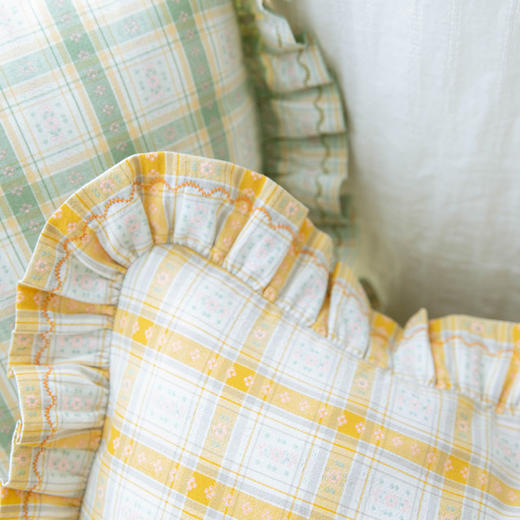 森系格纹系列花边枕全荞麦壳纯棉护颈枕 商品图2