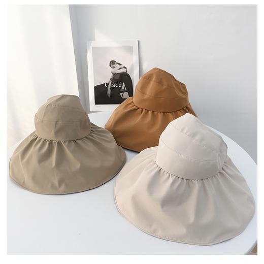 黑胶空顶遮阳帽女夏防晒帽子防紫外线遮脸渔夫帽可折叠调节 商品图6