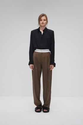 贴边肌理阔腿裤