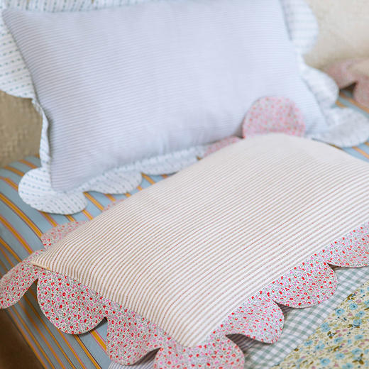 花与条纹系列花边枕全荞麦壳纯棉护颈枕 商品图2