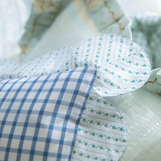 花与格纹系列花边枕全荞麦壳纯棉护颈枕 商品图2