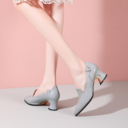 舒适百搭，尖头中年妈妈鞋粗跟单鞋YSML-A013-147 商品图2