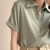 【纯色气质绸缎修身显瘦】白色缎面短袖衬衫女夏正装polo职业通勤面试衬衣 商品缩略图0