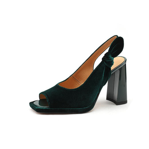 时尚休闲，春夏优雅平头鱼嘴高跟粗跟丝绒凉鞋DZM-2367 商品图13