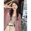 【美式复古格子衬衫】女长袖2023春季薄款宽松休闲开衫外套上衣衬衣潮 商品缩略图0