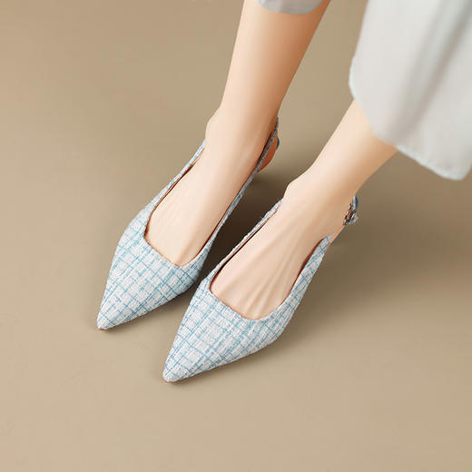春夏新款，尖头亚麻鞋面格纹优雅细跟凉鞋ZZ-Z1056 商品图10