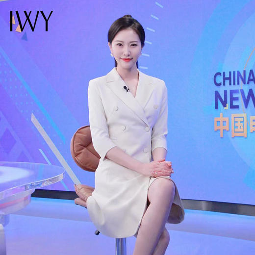 IWY/冯琳同款七分袖西装连衣裙女职业装季艺考播音主持人上镜正装女OLQ13026 商品图0