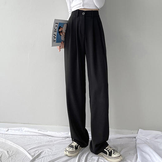 【高腰直筒遮肉长裤】夏季垂感西装裤休闲阔腿裤女半松紧腰宽松版型 商品图3