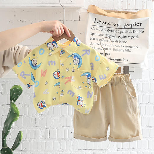 夏季新款叮当猫印花衬衫休闲中裤百搭潮流儿童两件套童装 商品图1