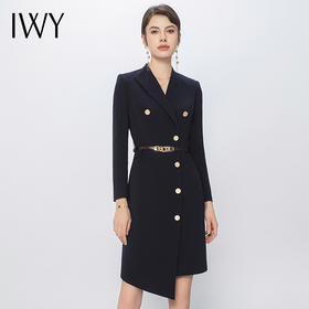 IWY/藏青色设计感西装连衣裙女修身高端商务裙子气质女神范正装Q13107