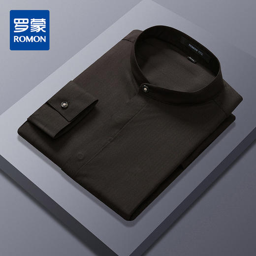 【简约立领】罗蒙春夏长袖衬衫男士商务休闲立领衬衣爸爸装中年男衬衣 商品图0